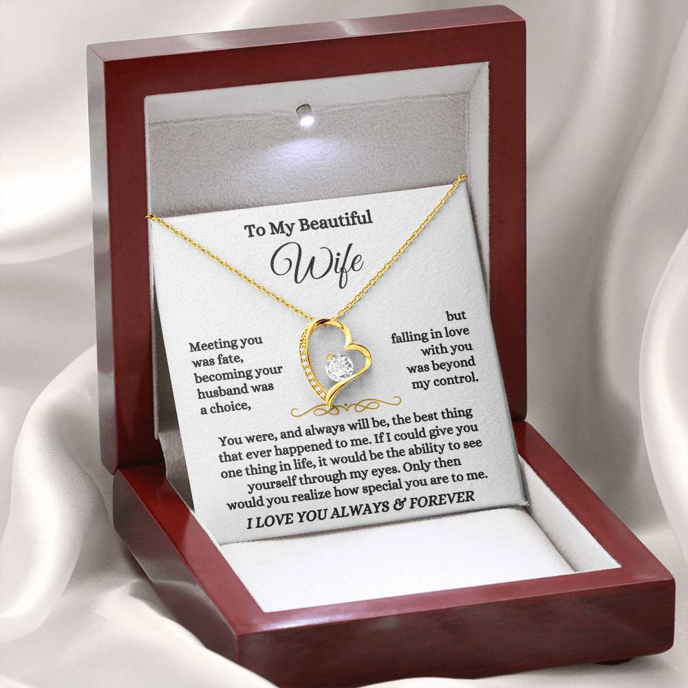 To My Beautiful Wife Necklace - Perfect Romantic Surprise from Husband for Anniversary, Birthday & Valentine’s Day - Forever Love Necklace