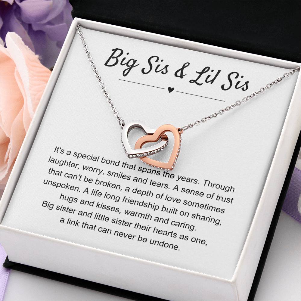 Big Sis & Lil Sis Gift - It's a special bond that spans the years - Gift for Sisters - Interlocking Hearts Necklace