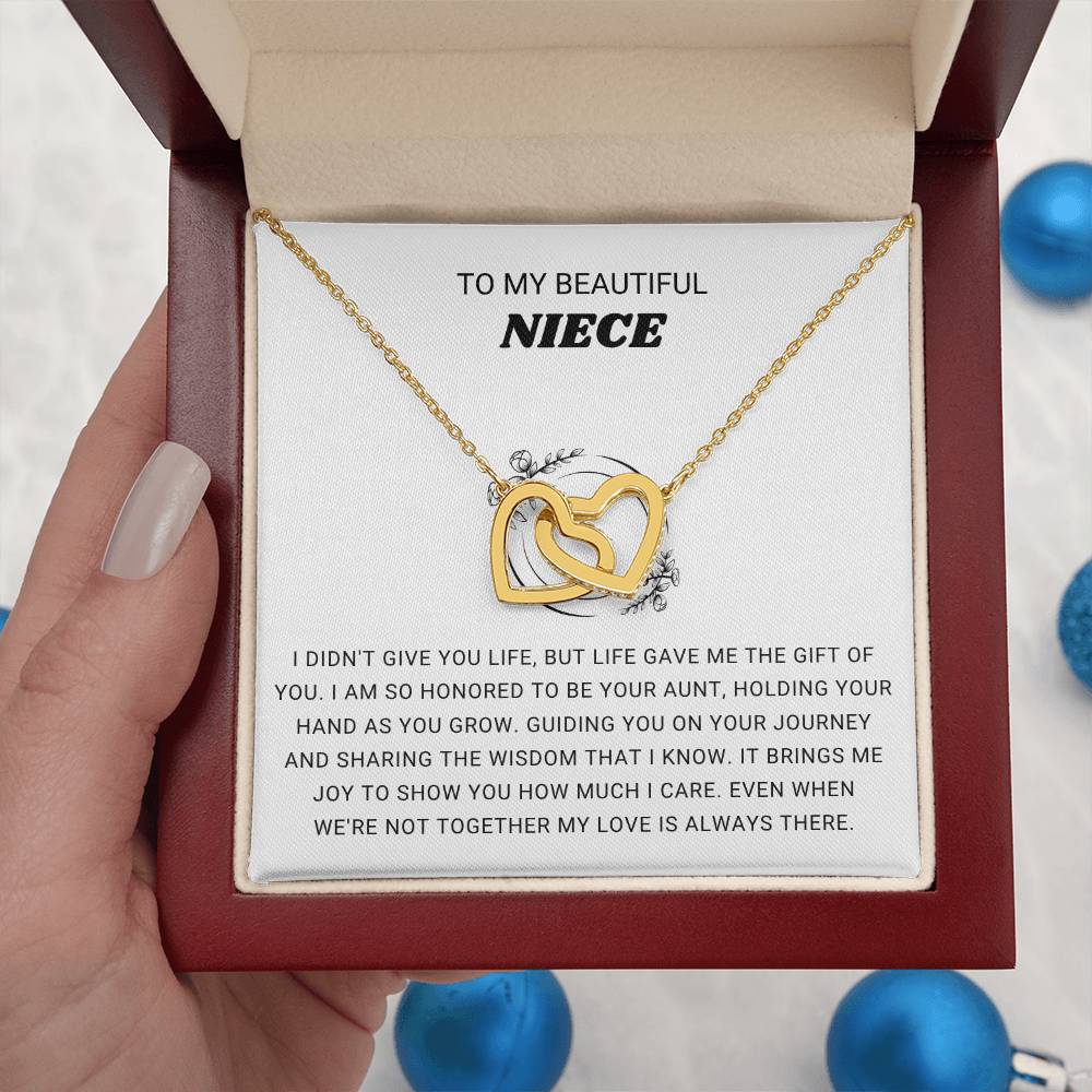 To My Beautiful Niece - I am so honored to be you aunt - Gift for Niece from Aunt - Interlocking Hearts Necklace