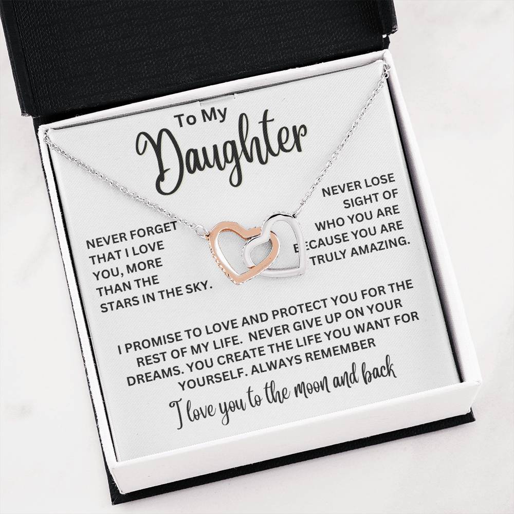 To My Daughter Necklace – Daughter Gift for Birthday, Graduation & Christmas – Interlocking Hearts Necklace