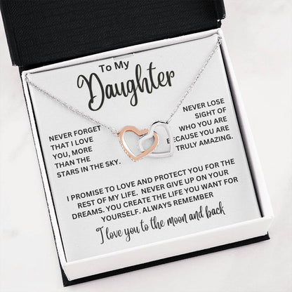 To My Daughter Necklace – Daughter Gift for Birthday, Graduation & Christmas – Interlocking Hearts Necklace