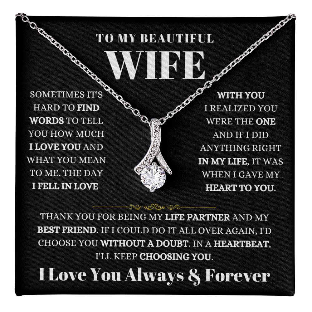 To My Beautiful Wife Necklace - Heartwarming Gift from Husband for Birthday, Anniversary & Valentine’s Day - Alluring Beauty Necklace
