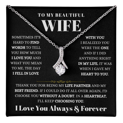 To My Beautiful Wife Necklace - Heartwarming Gift from Husband for Birthday, Anniversary & Valentine’s Day - Alluring Beauty Necklace