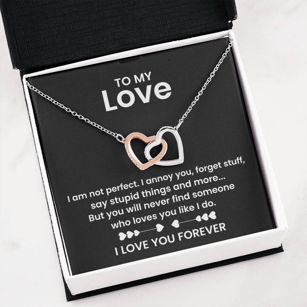 To My Love Necklace - Cherished Wife Gift from Husband for Valentine’s Day, Anniversary & Birthday - Interlocking Hearts Necklace