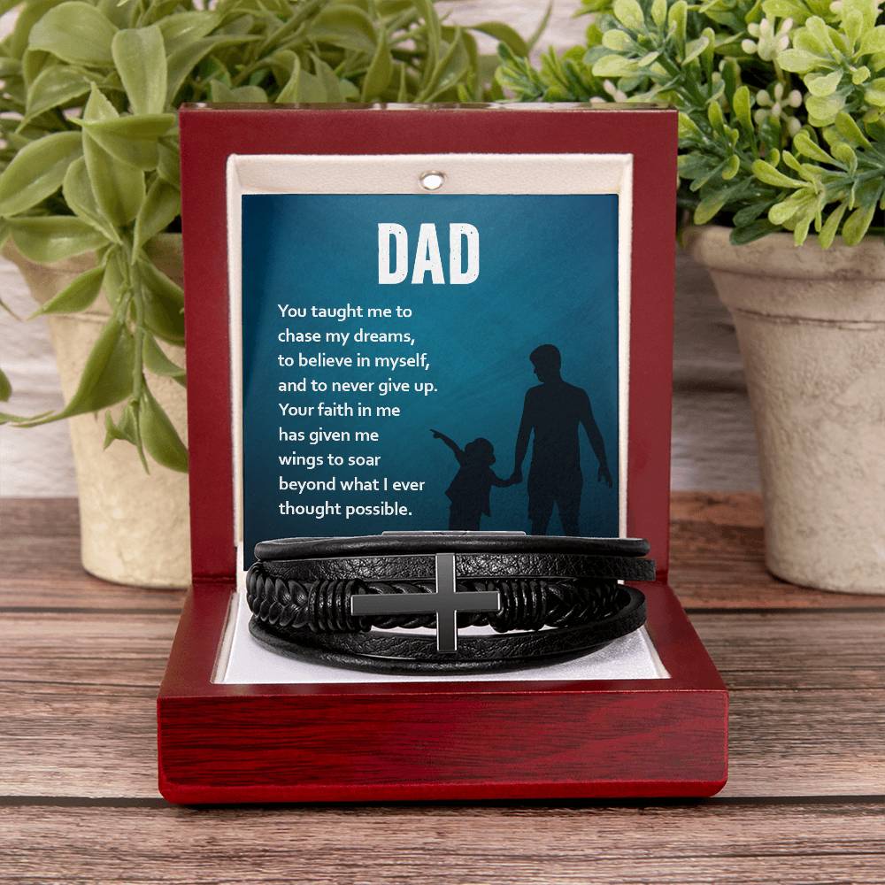 Gift for Dad - You taught Me To Chase My Dreams - Men's Cross Bracelet
