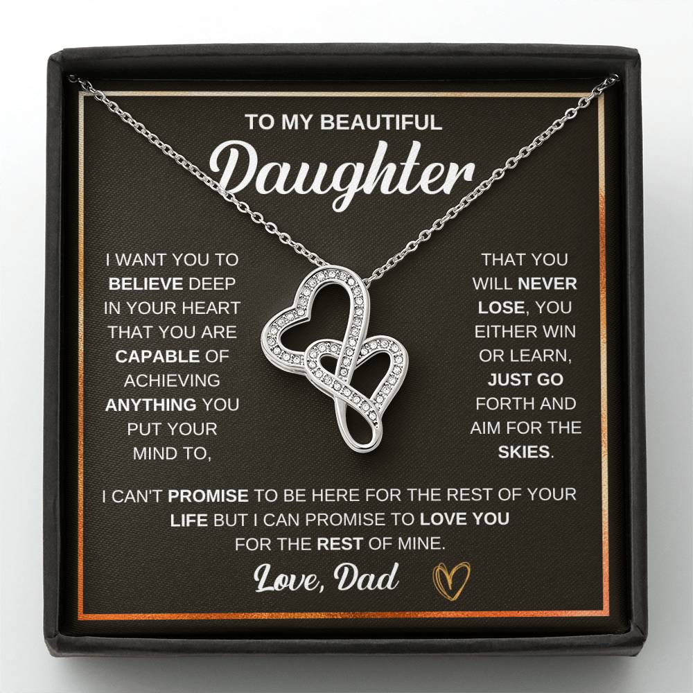 To My Daughter Necklace – Dad to Daughter Birthday Jewelry – Heart-to-heart Pendant Necklace