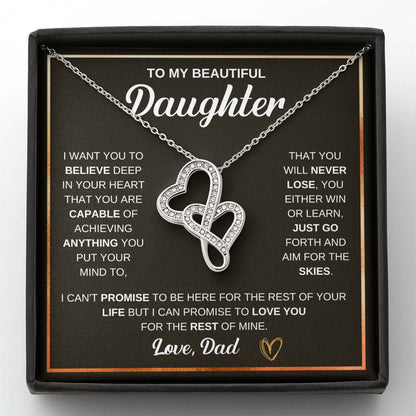 To My Daughter Necklace – Dad to Daughter Birthday Jewelry – Heart-to-heart Pendant Necklace