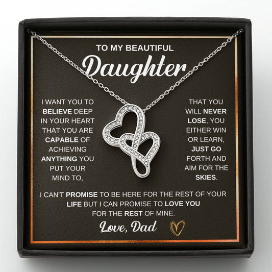 To My Daughter Necklace – Dad to Daughter Birthday Jewelry – Heart-to-heart Pendant Necklace