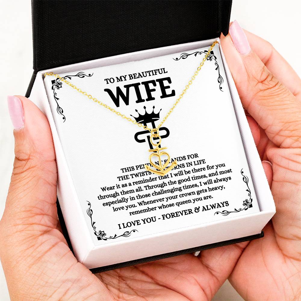 To My Beautiful Wife Necklace - Sentimental Birthday Gift from Husband, Romantic Jewelry for Valentine’s Day & Holidays - Anchor Pendant Necklace