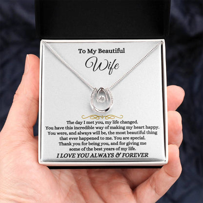 To My Beautiful Wife Necklace - Heartwarming Gift from Husband for Birthday, Anniversary & Valentine’s Day - Lucky In Love Necklace