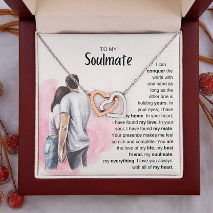To My Soulmate Necklace - Perfect Gift for Romantic Celebrations & Appreciation Days - Interlocking Hearts Necklace