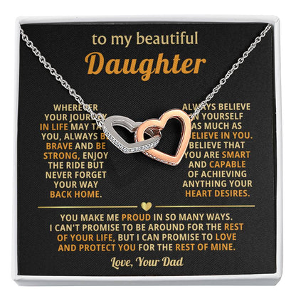 To My Daughter Necklace - You make me proud in so many ways - Daughter Present from Dad - Interlocking Hearts Necklace