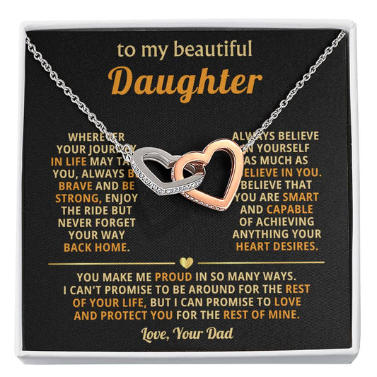 To My Daughter Necklace - You make me proud in so many ways - Daughter Present from Dad - Interlocking Hearts Necklace