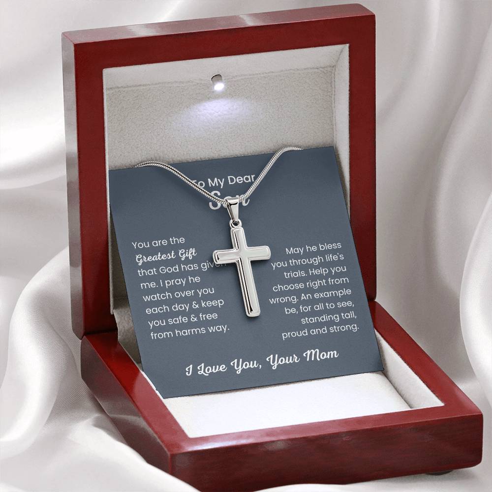 To Dear My Son - You are the greatest gift - Gift for Son from Mom - Artisan Cross Necklace