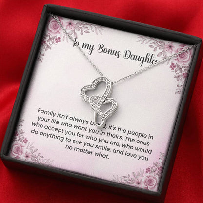To My Bonus Daughter Necklace - Heart-to-heart Pendant Necklace - Gift for Bonus Daughter
