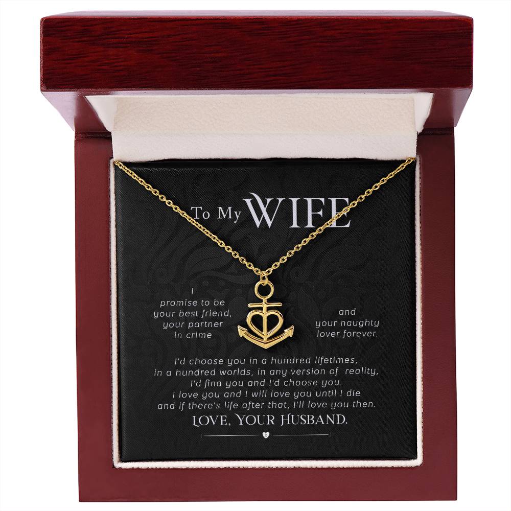 To My Wife Necklace - Emotional Jewelry Gift for Wife from Husband to Celebrate Love Every Day - Anchor Pendant Necklace