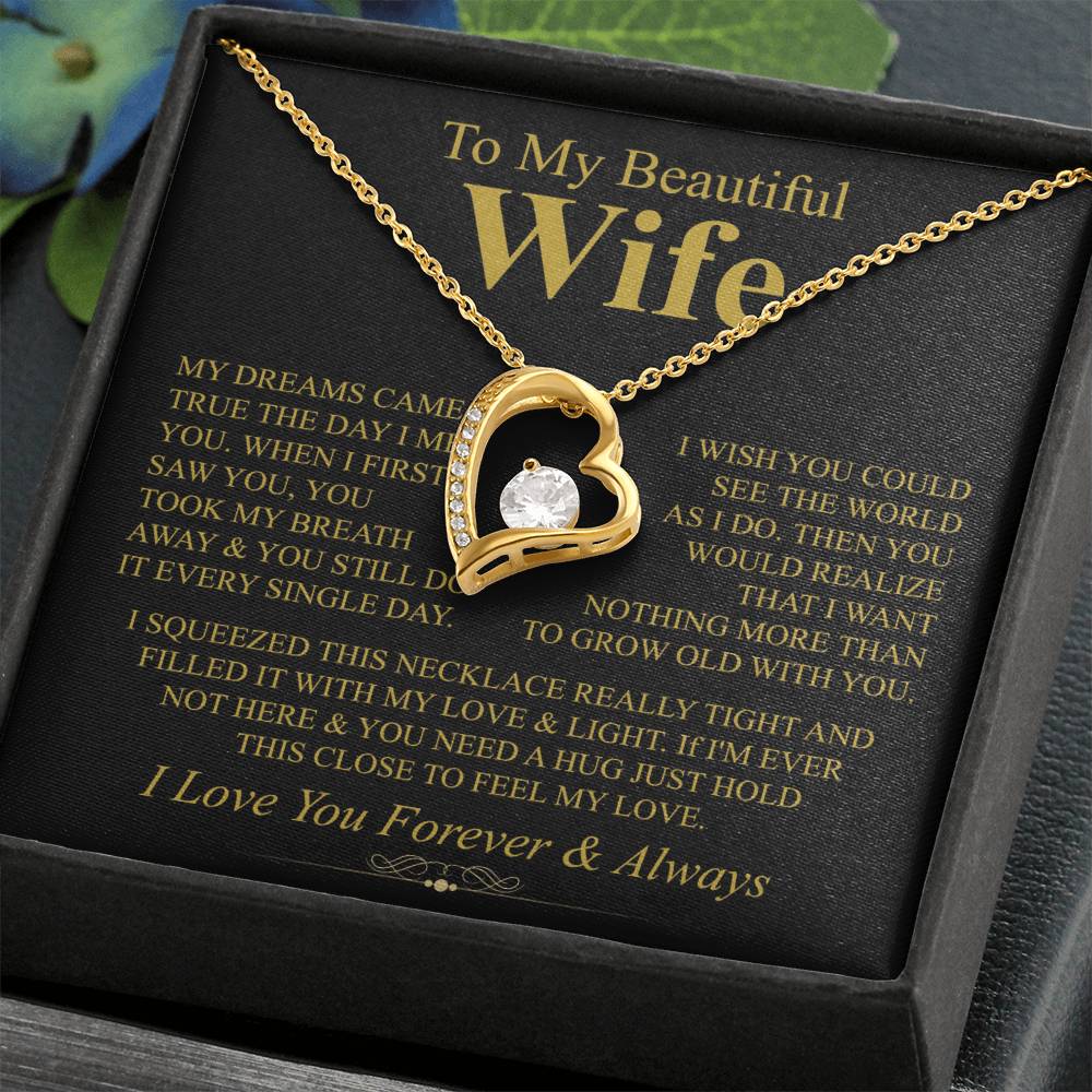 To My Beautiful Wife Necklace - Romantic Keepsake Jewelry Gift from Husband for Special Days & Valentine’s Love - Forever Love Necklace