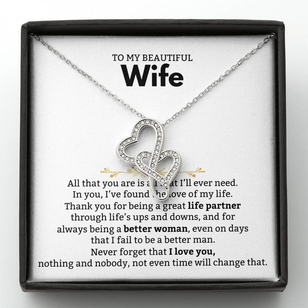 To My Beautiful Wife Necklace - Beautiful Wife Jewelry Gift for Birthday, Valentine’s Day & Special Romantic Moments - Heart-to-heart Pendant Necklace