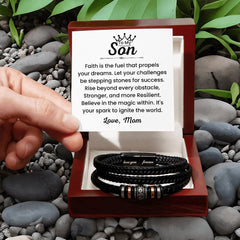 Gifts for Son, Men’s Cross Leather Bracelet, Graduation Gift, Faith Jewelry for Him, To My Dear Son