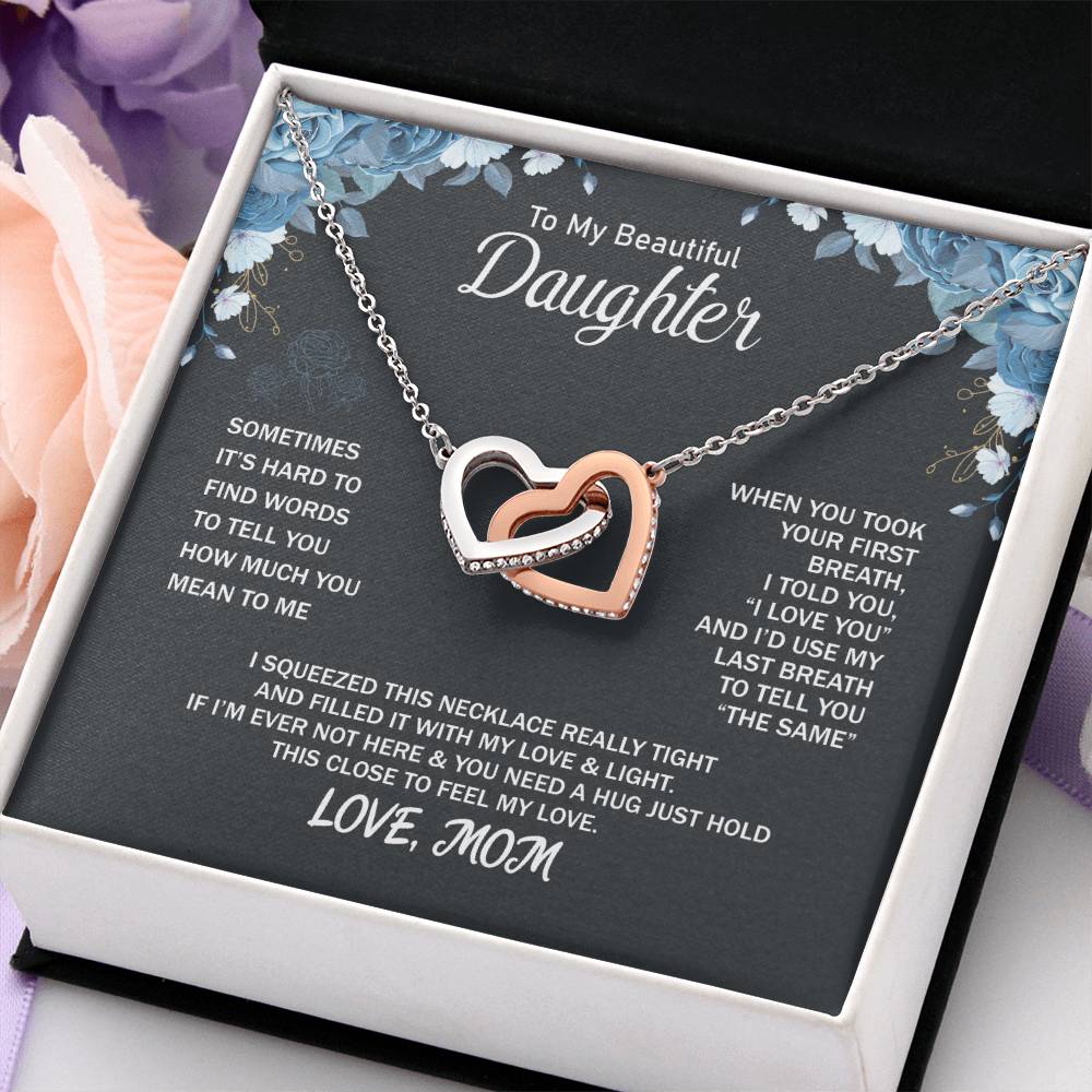 To My Daughter Necklace - Beautiful Jewelry for Christmas & Mother Daughter Love - Interlocking Hearts Necklace