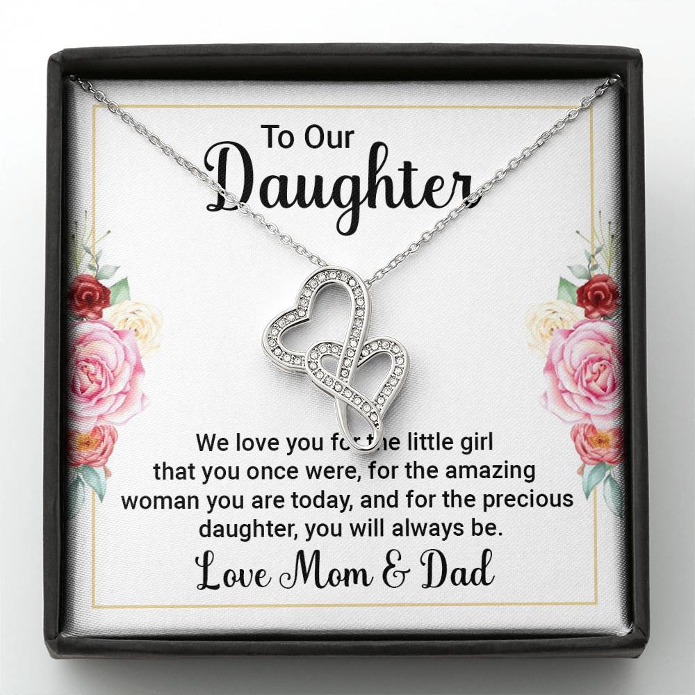 To Our Daughter Necklace – Daughter Graduation & Birthday Present from Mom and Dad – Heart-to-heart Pendant Necklace