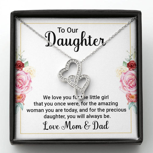To Our Daughter Necklace – Daughter Graduation & Birthday Present from Mom and Dad – Heart-to-heart Pendant Necklace