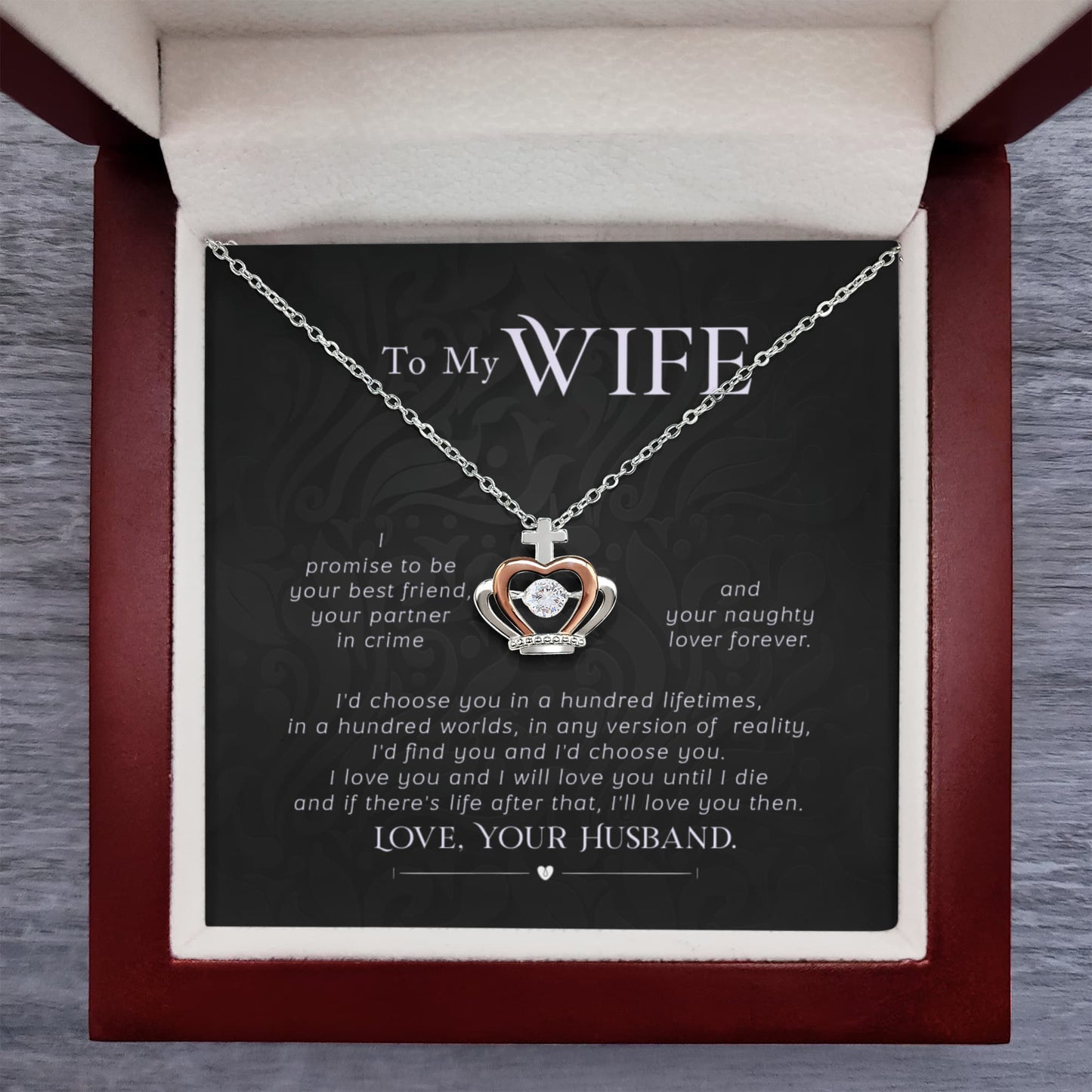 To My Wife Necklace - Love Gift from Husband for Any Occasion - Crown Pendant Necklace