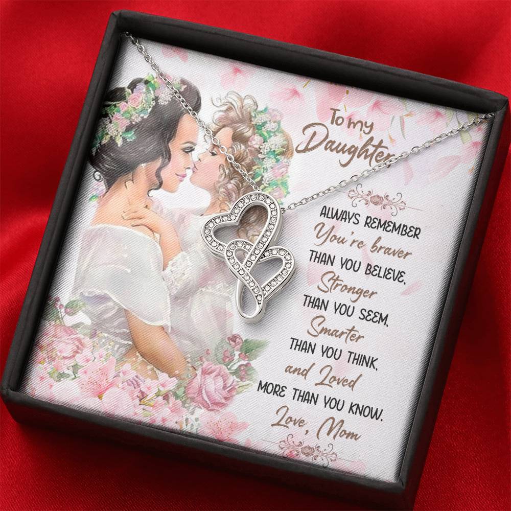 To My Daughter Necklace – Mother to Daughter Birthday Graduation Present – Heart-to-heart Pendant Necklace