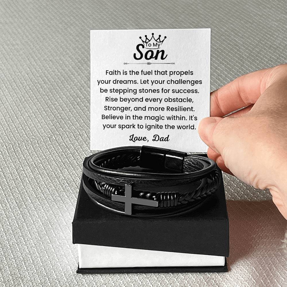 To My Son – Graduation, Birthday, Holiday Gift from Dad – Men’s Cross Bracelet