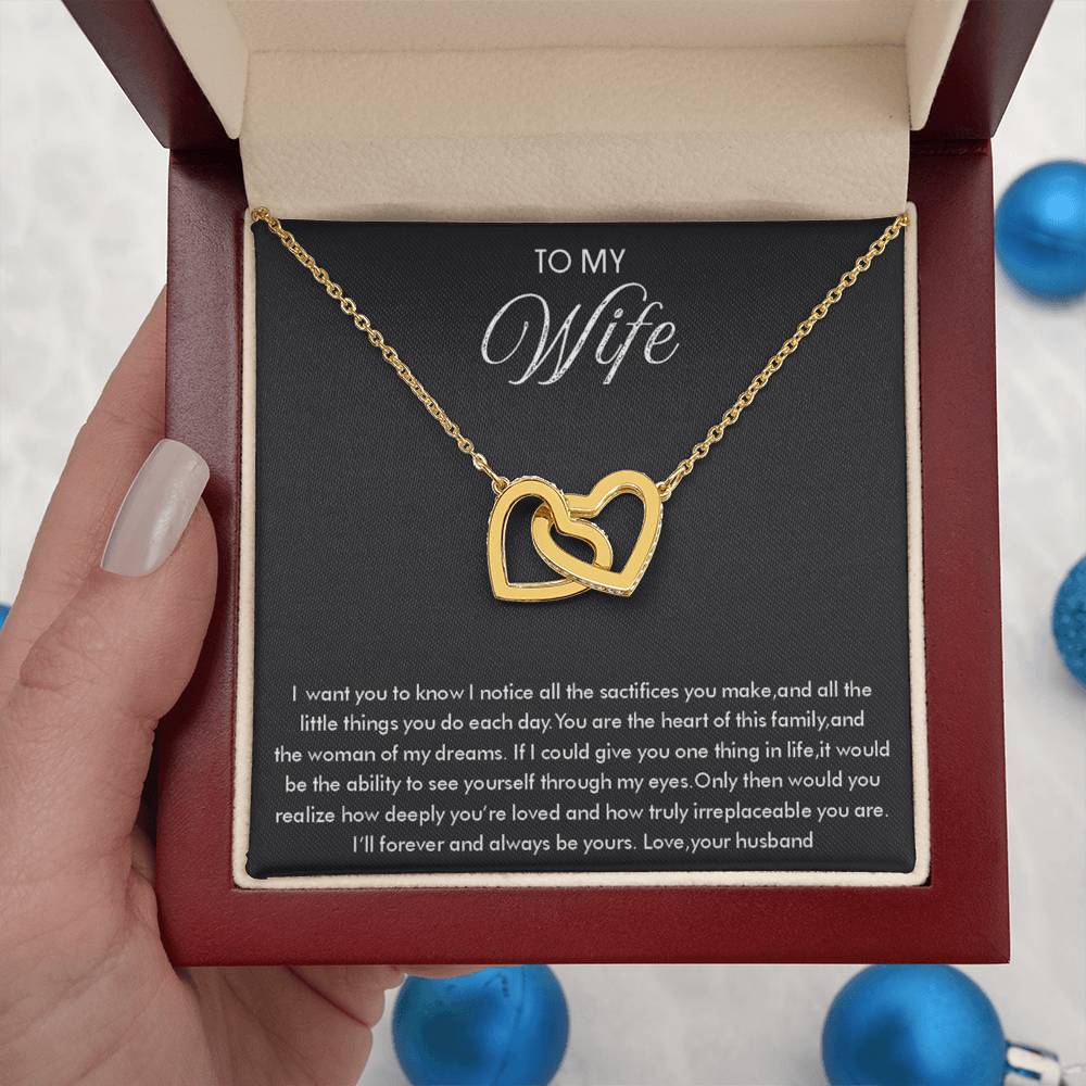 To My Wife Necklace - Thoughtful Gift from Husband to Wife - Interlocking Hearts Necklace