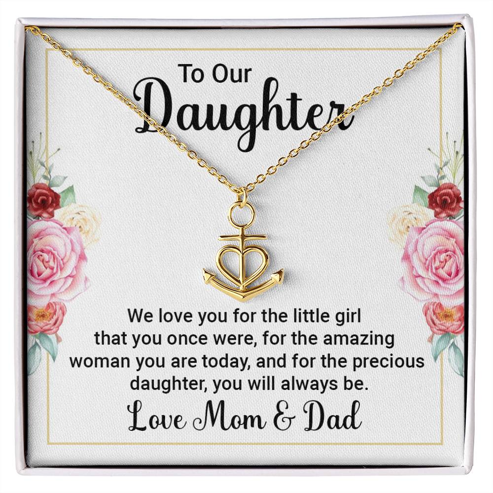 To Our Daughter Necklace – Daughter Graduation & Birthday Present from Mom and Dad – Anchor Pendant Necklace