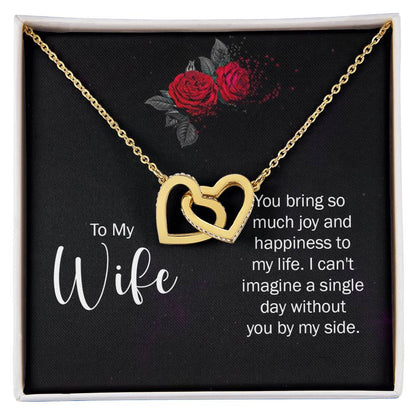 To My Wife Necklace - Romantic Birthday Jewelry Gift from Husband for Valentine’s Day & Long Lasting Memories - Interlocking Hearts Necklace
