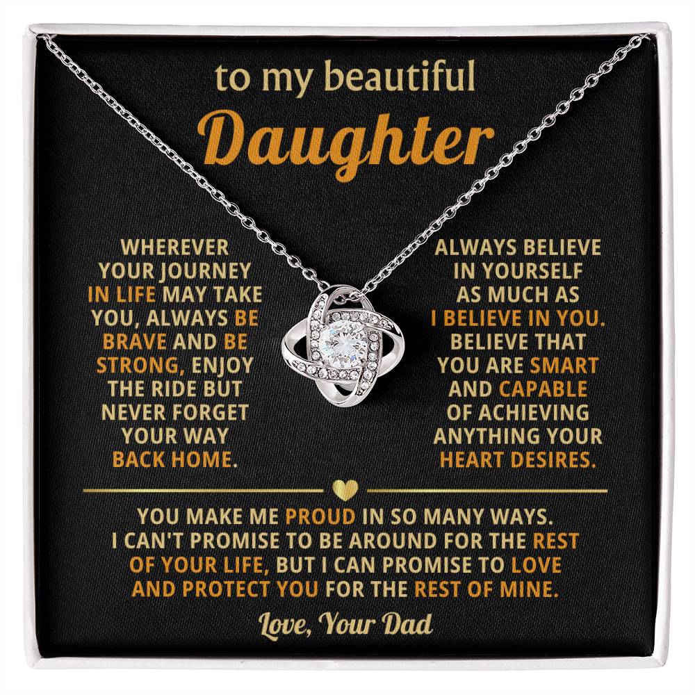 To My Daughter Necklace – Graduation & Christmas Gift from Dad – Love Knot Necklace