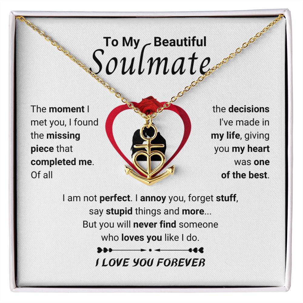 To My Beautiful Soulmate Necklace - Jewelry Gift for Her for Celebrating Romantic Moments - Anchor Pendant Necklace