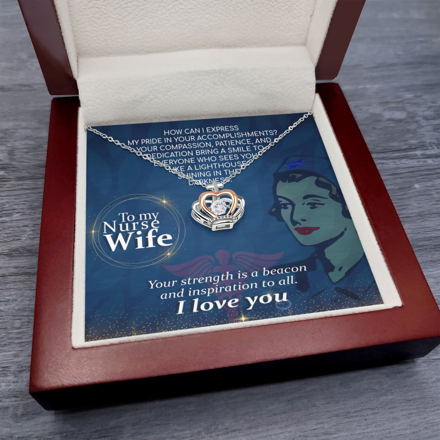 Sentimental Gift for Nurse Wife - Emotional Husband-to-Wife Jewelry for Birthday, Christmas & Valentine’s Day - Crown Pendant Necklace