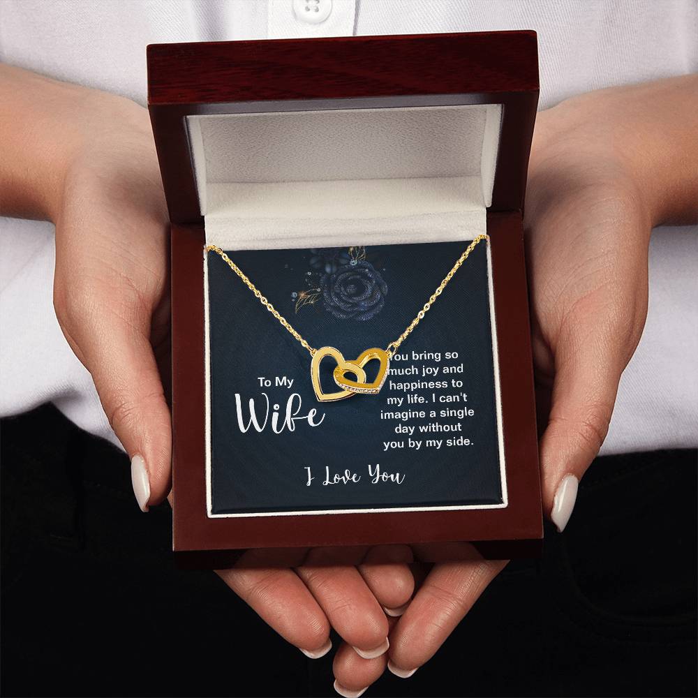 To My Wife Necklace - Sweet Emotional Gift for Wife from Husband on Birthday, Anniversary & Valentine’s Day - Interlocking Hearts Necklace