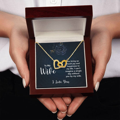 To My Wife Necklace - Sweet Emotional Gift for Wife from Husband on Birthday, Anniversary & Valentine’s Day - Interlocking Hearts Necklace