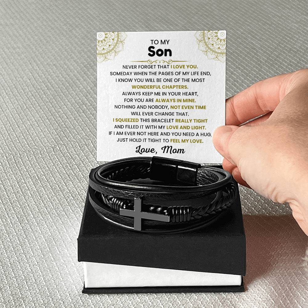 To My Son – Graduation, Holiday Gift from Mother – Men’s Cross Bracelet