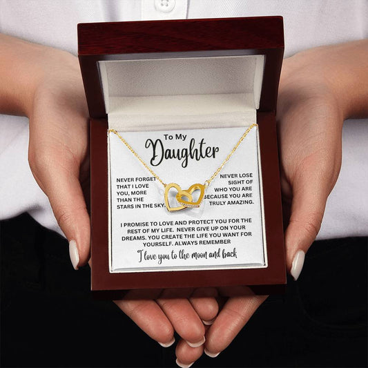 To My Daughter Necklace – Daughter Gift for Birthday, Graduation & Christmas – Interlocking Hearts Necklace