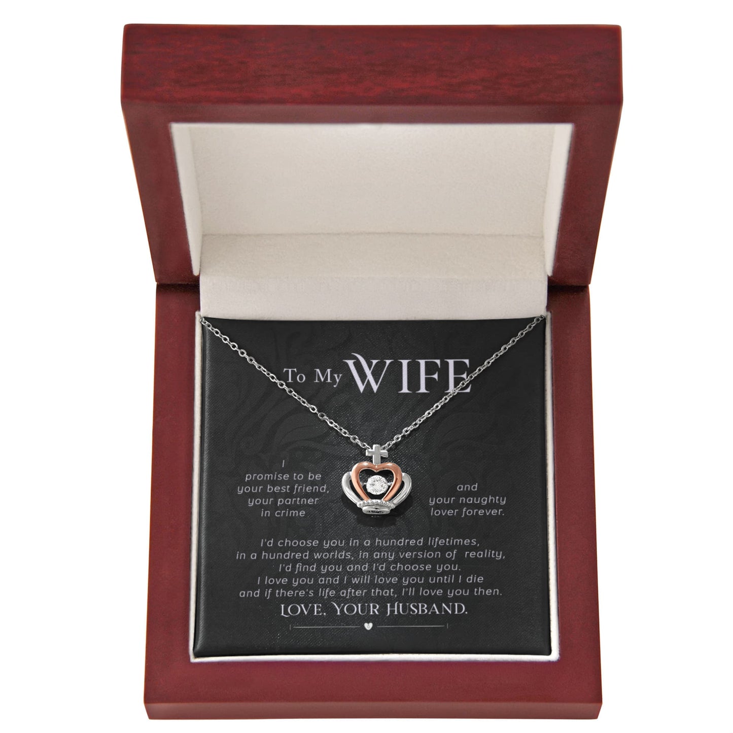 To My Wife Necklace - Love Gift from Husband for Any Occasion - Crown Pendant Necklace