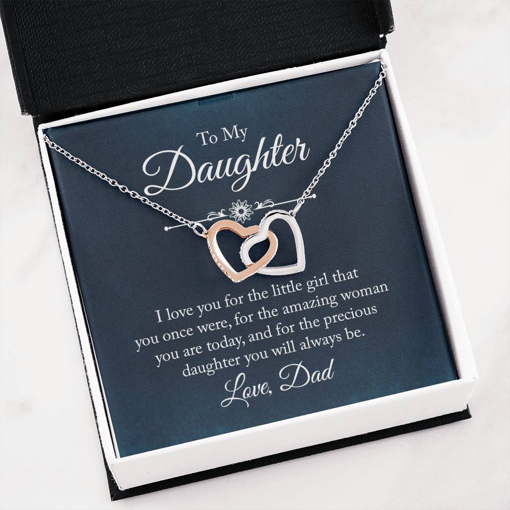 To My Daughter Necklace - Heartwarming Gift from Dad for Daughter’s Birthday & Meaningful Achievements - Interlocking Hearts Necklace