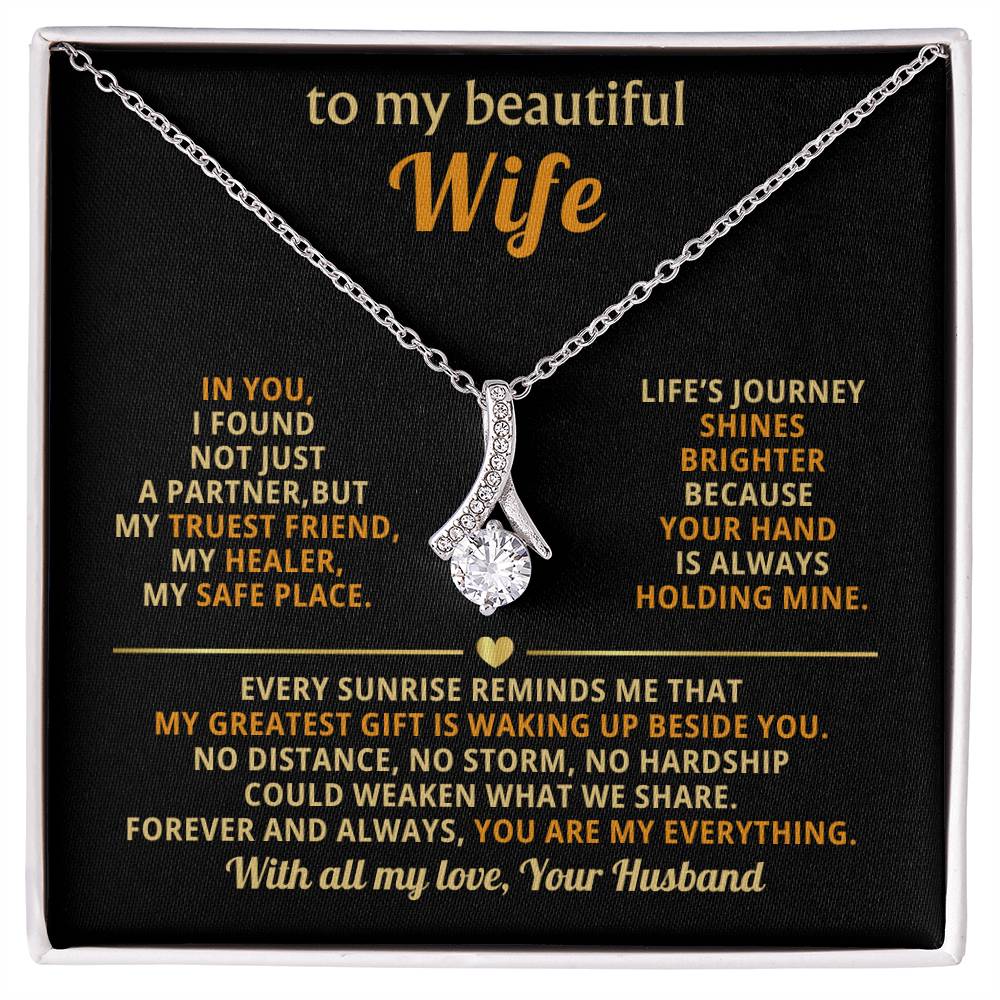 To My Beautiful Wife Necklace - Sentimental Birthday Gift from Husband, Romantic Jewelry for Valentine’s Day & Holidays - Alluring Beauty Necklace