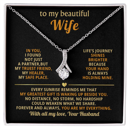 To My Beautiful Wife Necklace - Sentimental Birthday Gift from Husband, Romantic Jewelry for Valentine’s Day & Holidays - Alluring Beauty Necklace