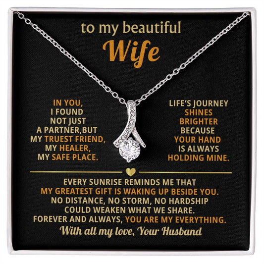 To My Beautiful Wife Necklace - Sentimental Birthday Gift from Husband, Romantic Jewelry for Valentine’s Day & Holidays - Alluring Beauty Necklace