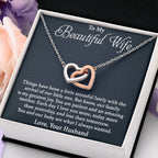 To My Wife Necklace - Romantic Christmas Gift from Husband with Love for Valentine’s Day & Anniversaries - Interlocking Hearts Necklace