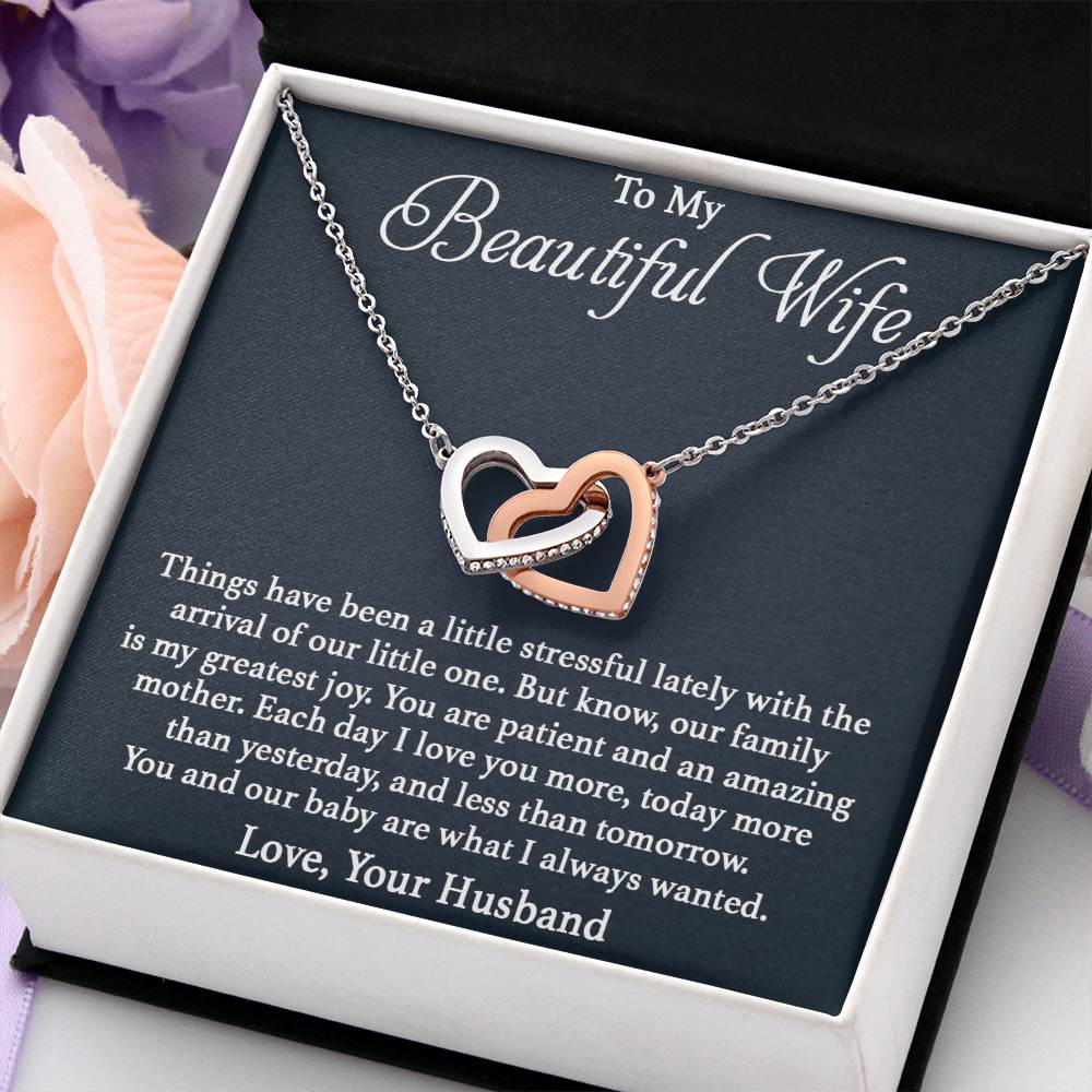 To My Wife Necklace - Romantic Christmas Gift from Husband with Love for Valentine’s Day & Anniversaries - Interlocking Hearts Necklace