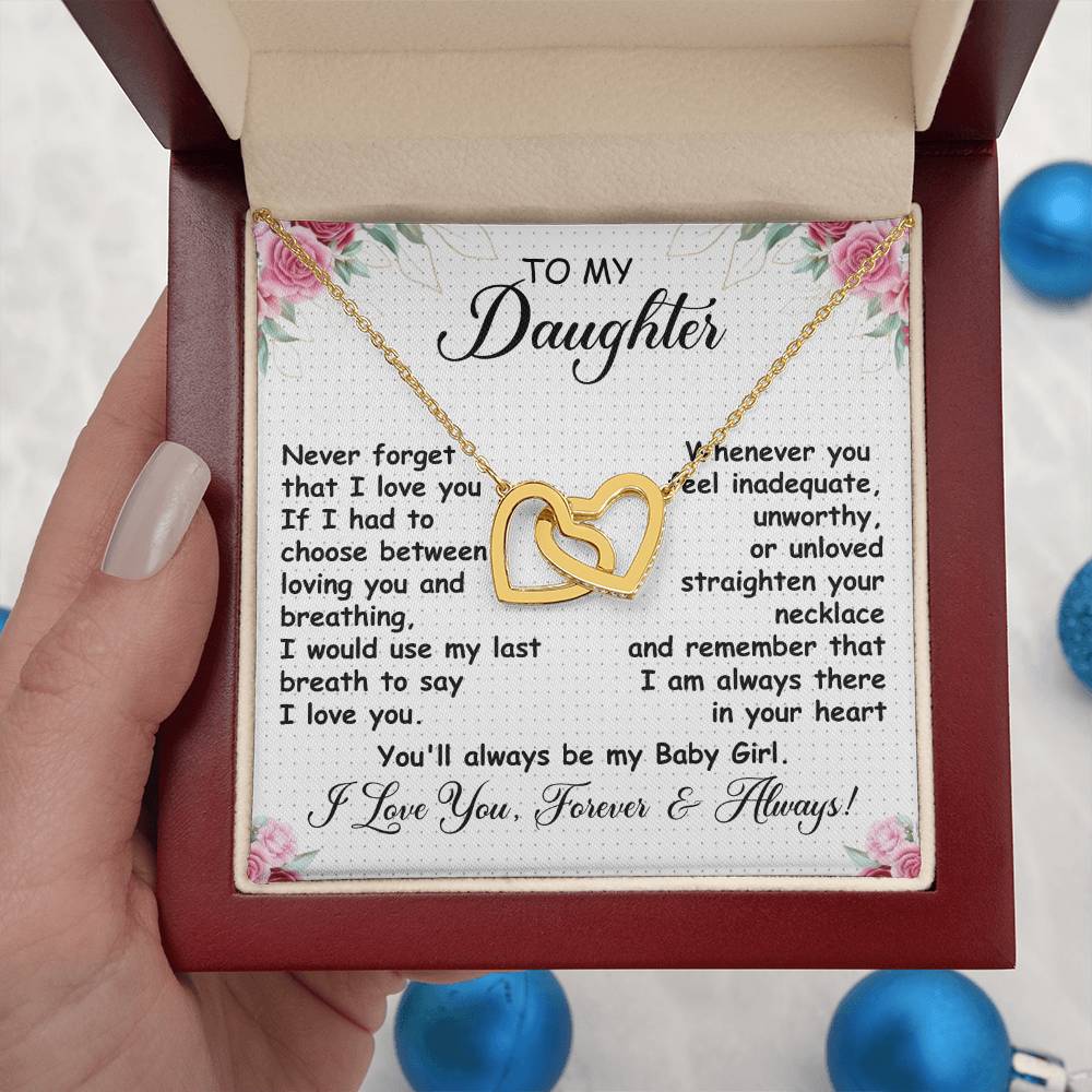 To My Daughter Necklace - Unique Daughter Gift for Christmas & Special Days - Interlocking Hearts Necklace