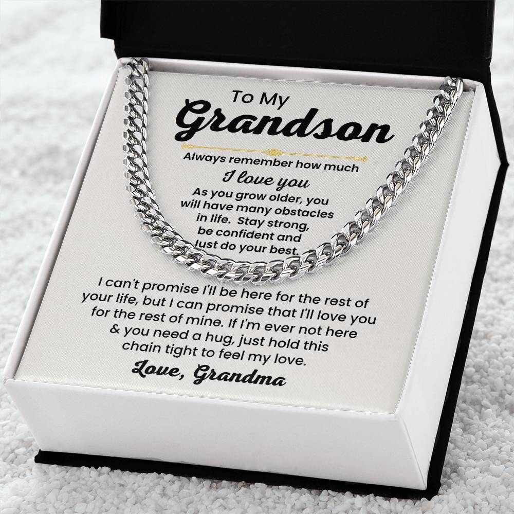 To My Grandson Necklace - Always remember how much I love you - Cuban Link Chain Gift for Grandson from Grandma