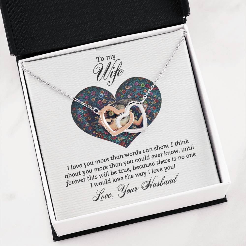 To My Wife Necklace - Sentimental Birthday Gift from Husband, Romantic Jewelry for Valentine’s Day & Holidays - Interlocking Hearts Necklace