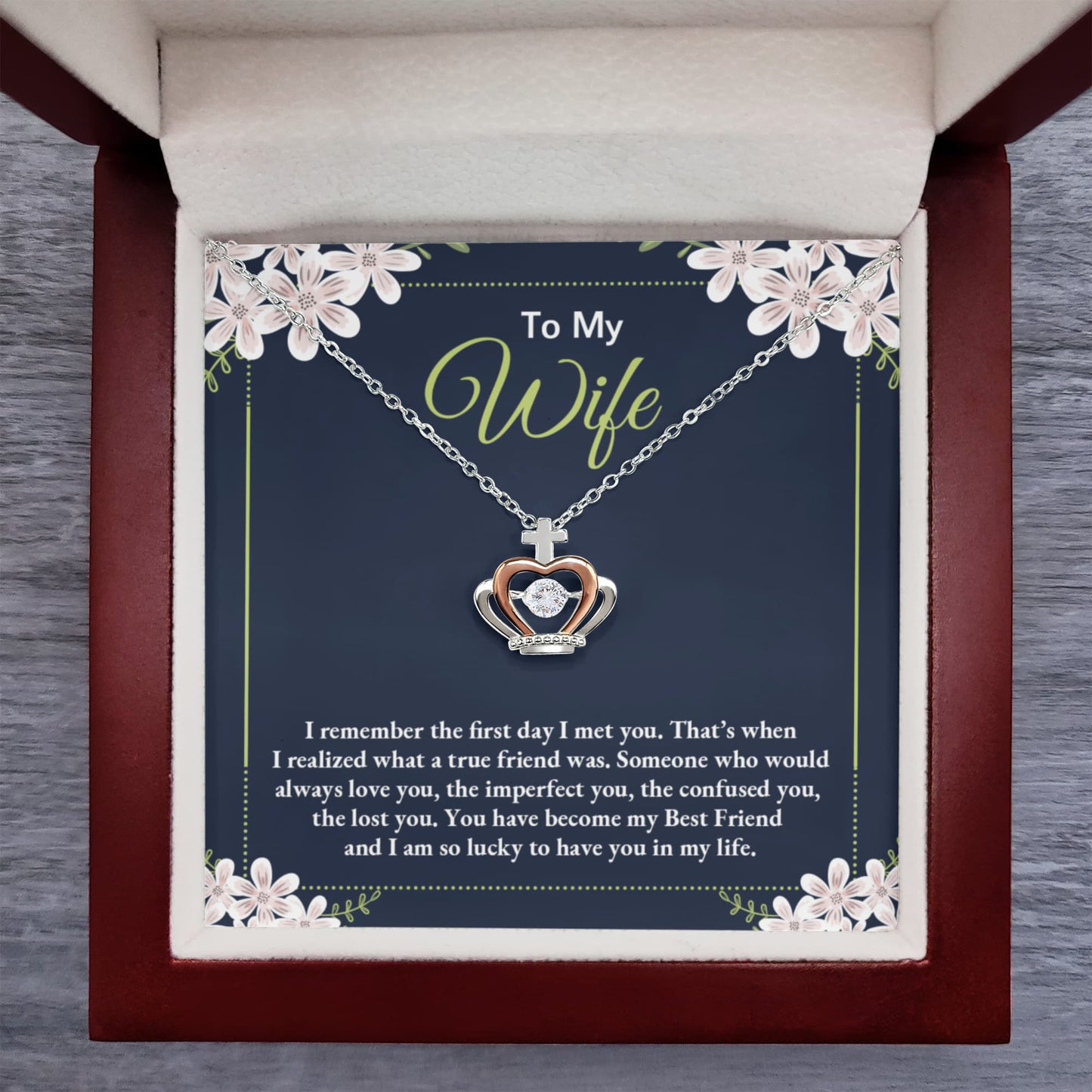 To My Wife Necklace - Romantic Gift for Anytime Love - Crown Pendant Necklace